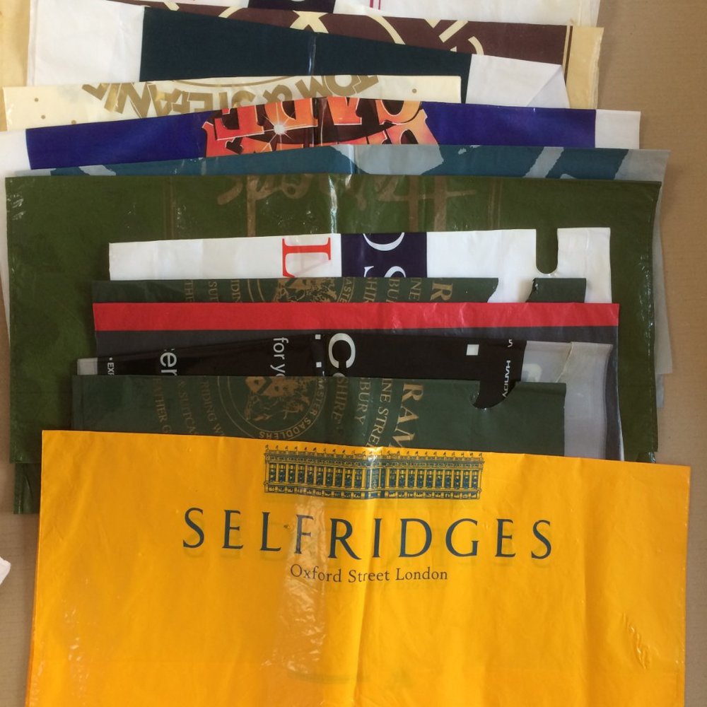 - 15 New used retro collectible UK high st store shopping plastic reusable bag